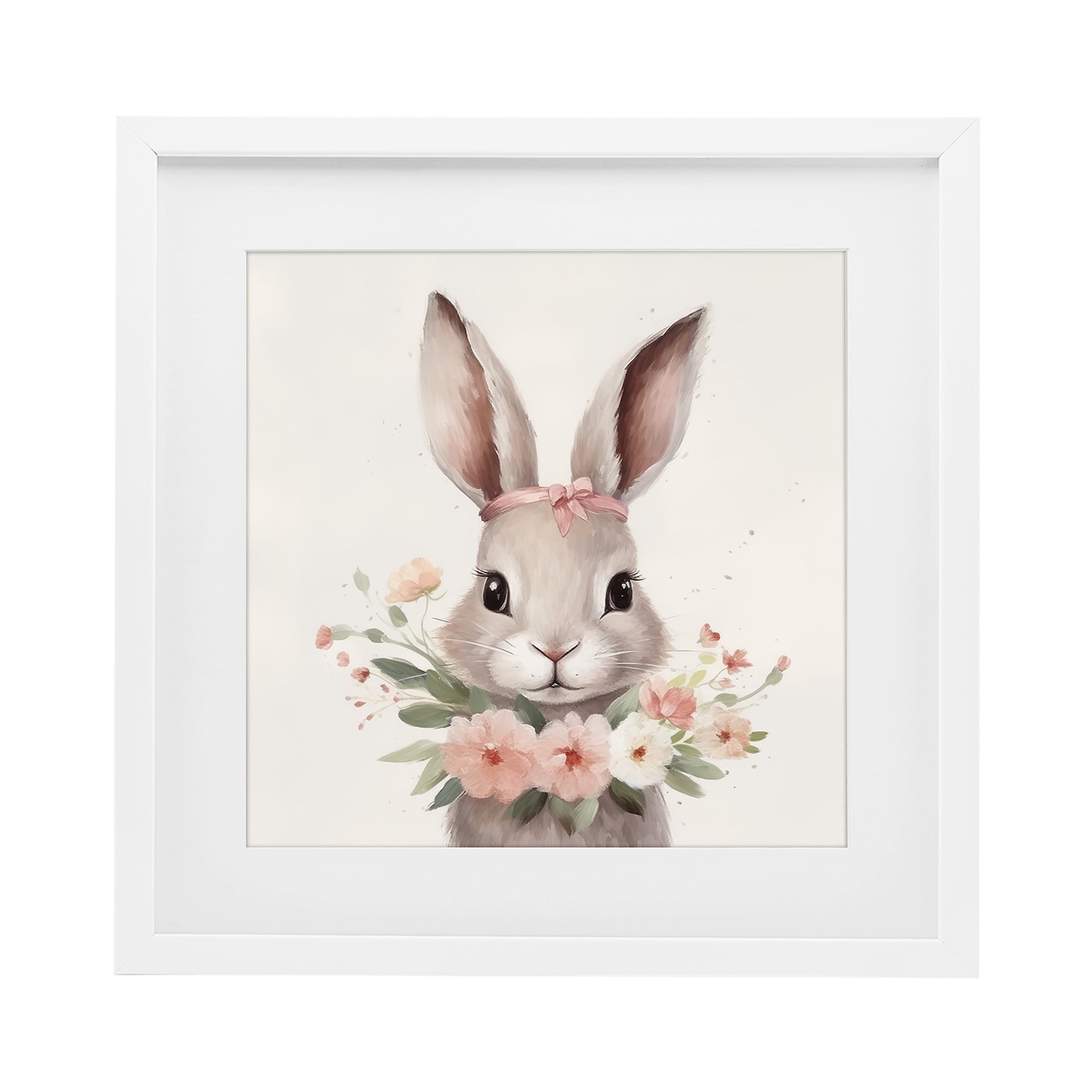 Stupell Industries Charming Bunny in Floral Wreath White Framed Print Under Glass, design by Lazar Studio