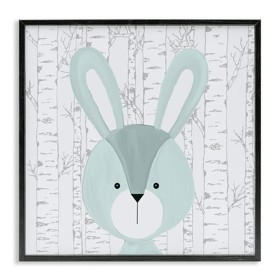 Stupell Industries Charming Bunny on Birch Animals Painting Black Framed Art Print Wall Art, 17 x 17