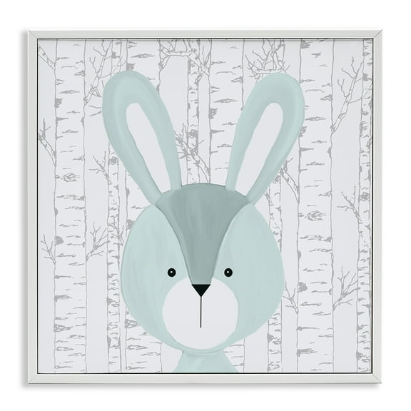 Stupell Industries Charming Bunny on Birch Animals Painting White Framed Art Print Wall Art, 17 x 17