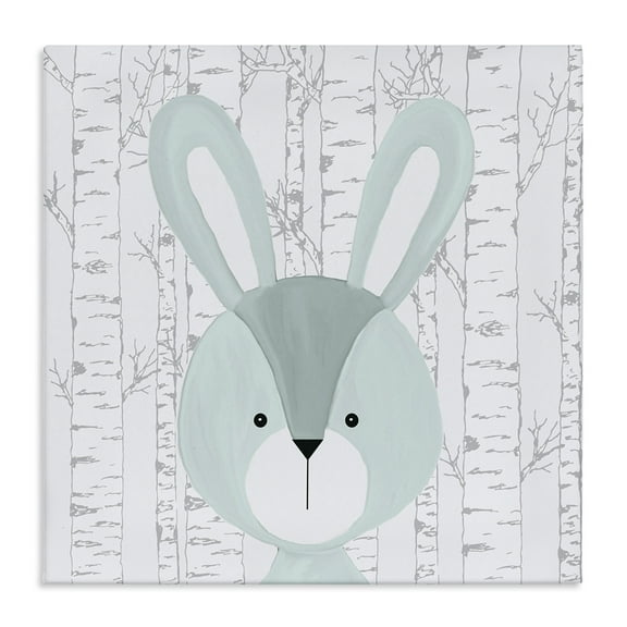 Stupell Industries Charming Bunny on Birch Animals Painting Wrapped Canvas Canvas Art Print Wall Art, 17 x 17