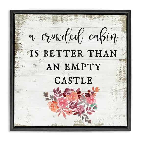 Stupell Industries Charming Cabin Rustic Phrase Typography Painting Black Floater Framed Canvas Art Print Wall Art, 18 x 18