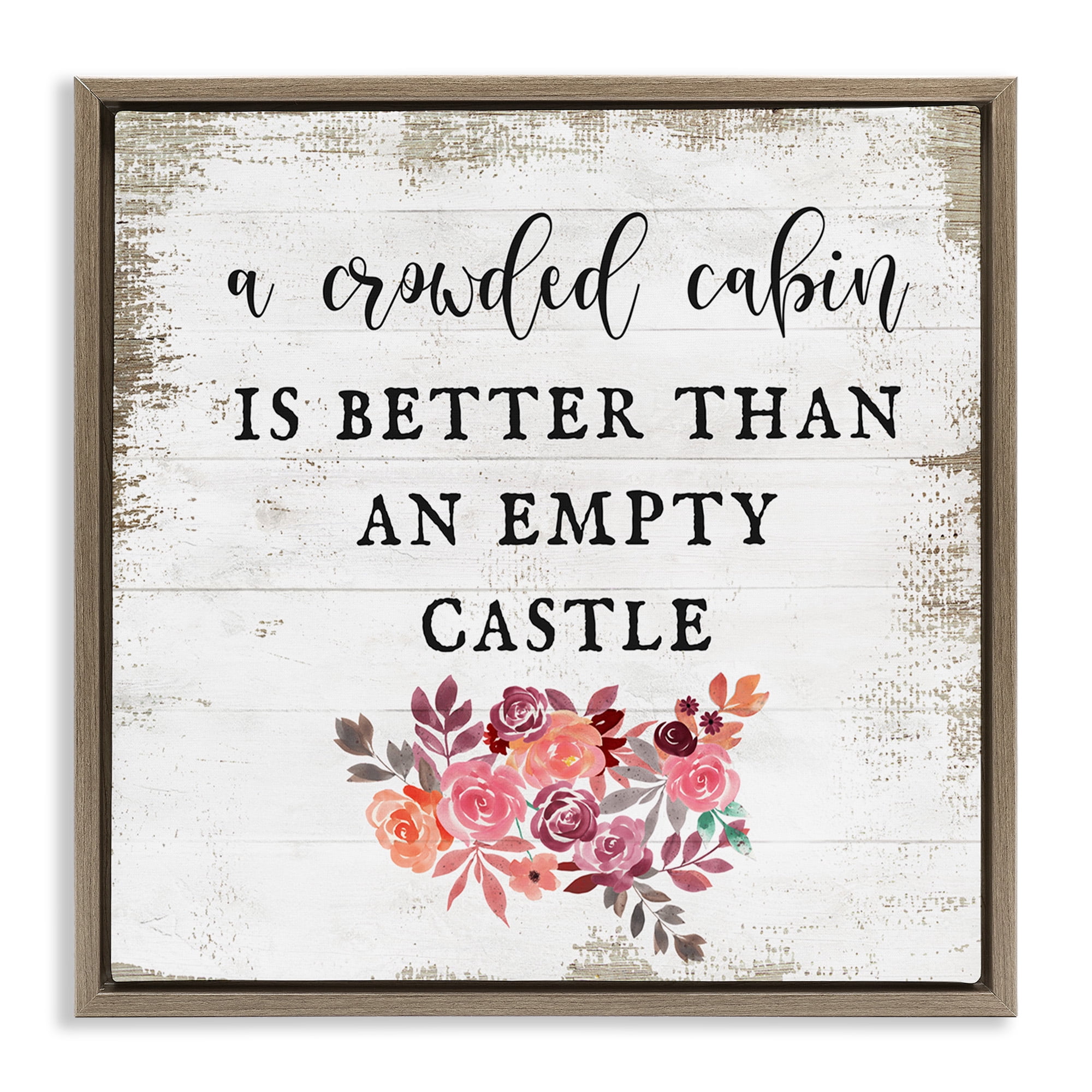 Stupell Industries Charming Cabin Rustic Phrase Typography Painting Brown Floater Framed Canvas Art Print Wall Art, 25 x 25