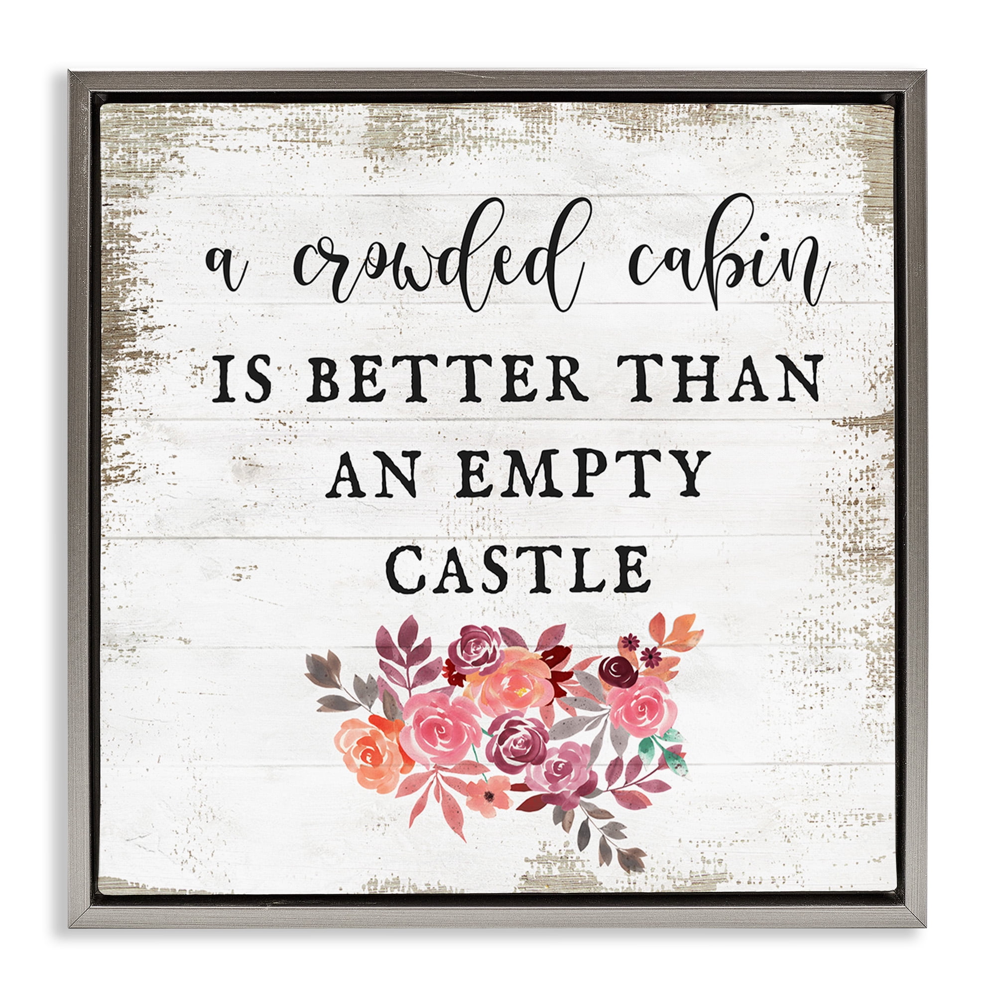 Stupell Industries Charming Cabin Rustic Phrase Typography Painting Gray Floater Framed Canvas Art Print Wall Art, 18 x 18