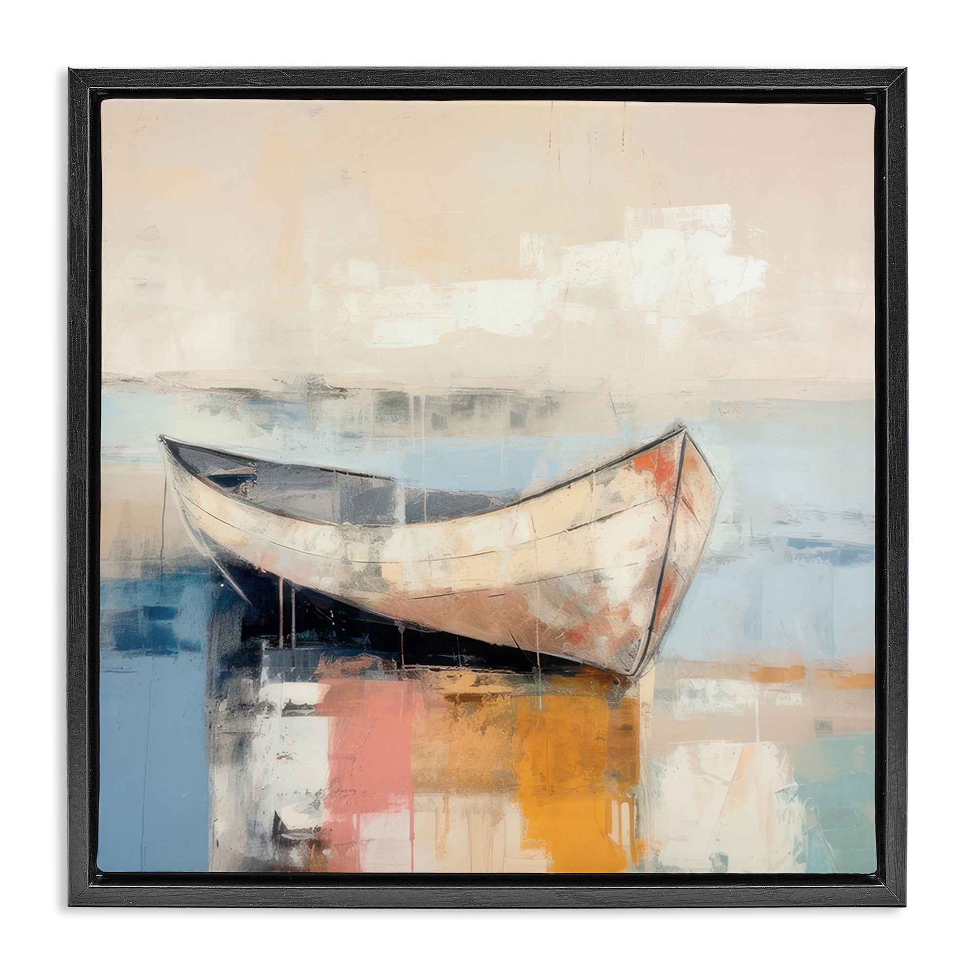 Stupell Industries Charming Coastal Boat Nautical & Beach Painting Black Floater Framed Canvas Art Print Wall Art, 25 x 25