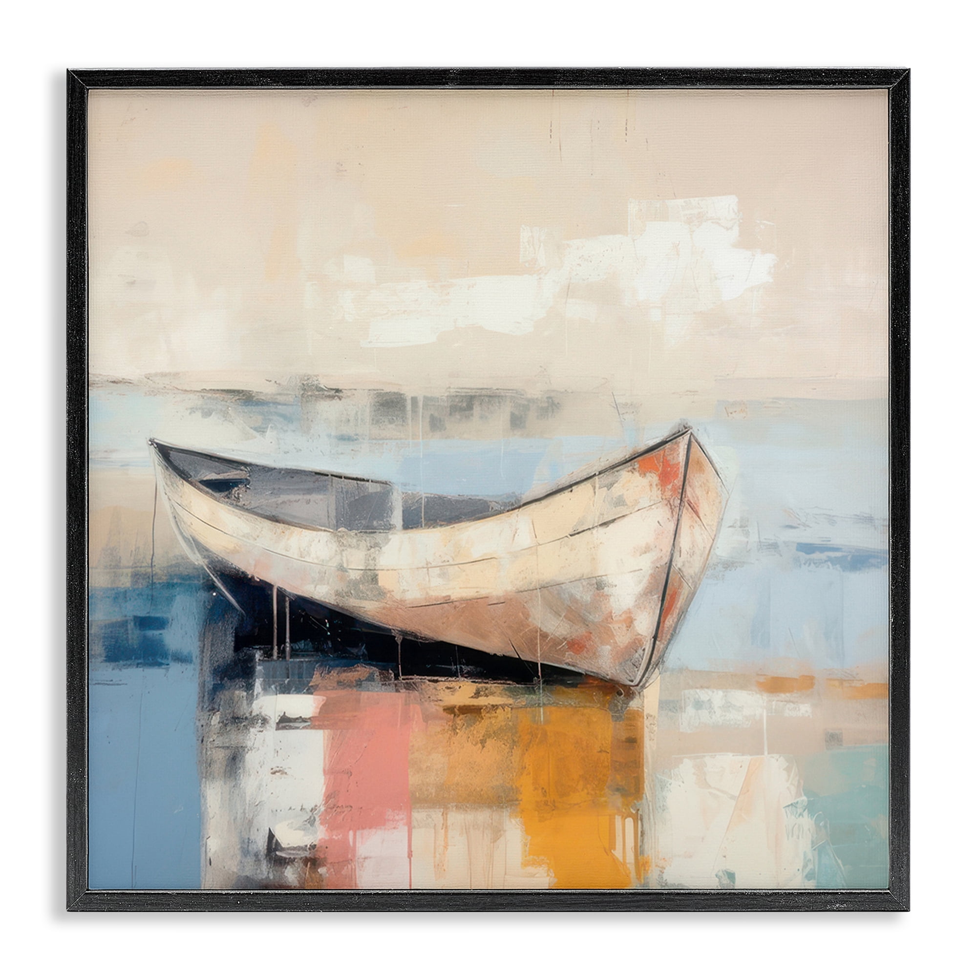 Stupell Industries Charming Coastal Boat Nautical & Beach Painting Black Framed Art Print Wall Art, 24 x 24