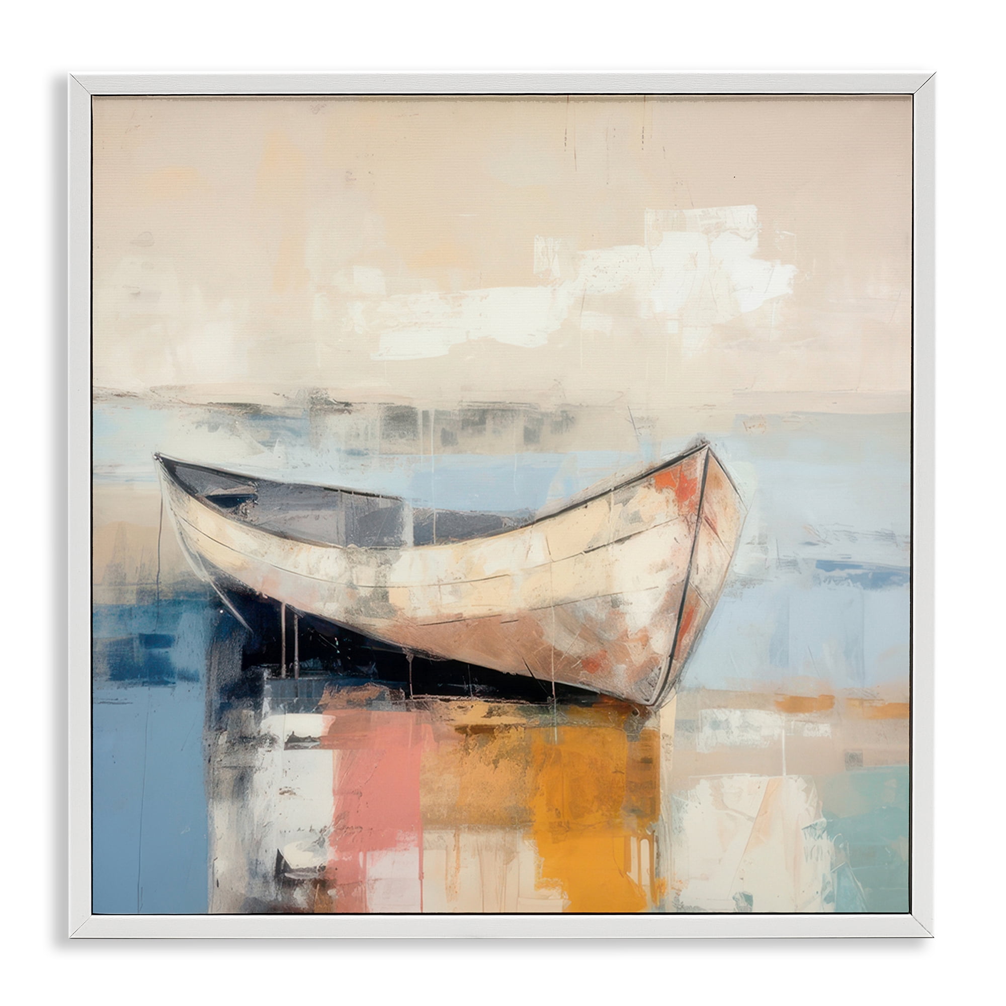 Stupell Industries Charming Coastal Boat Nautical & Beach Painting White Framed Art Print Wall Art, 12 x 12