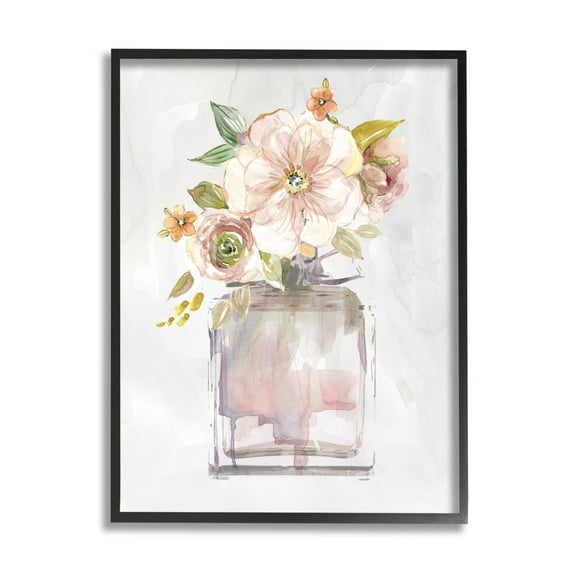 Stupell Industries Charming Cottage Florals in Fashion Fragrance Bottle Botanical & Floral Painting Black Framed Art Print Wall Art, 11 x 14