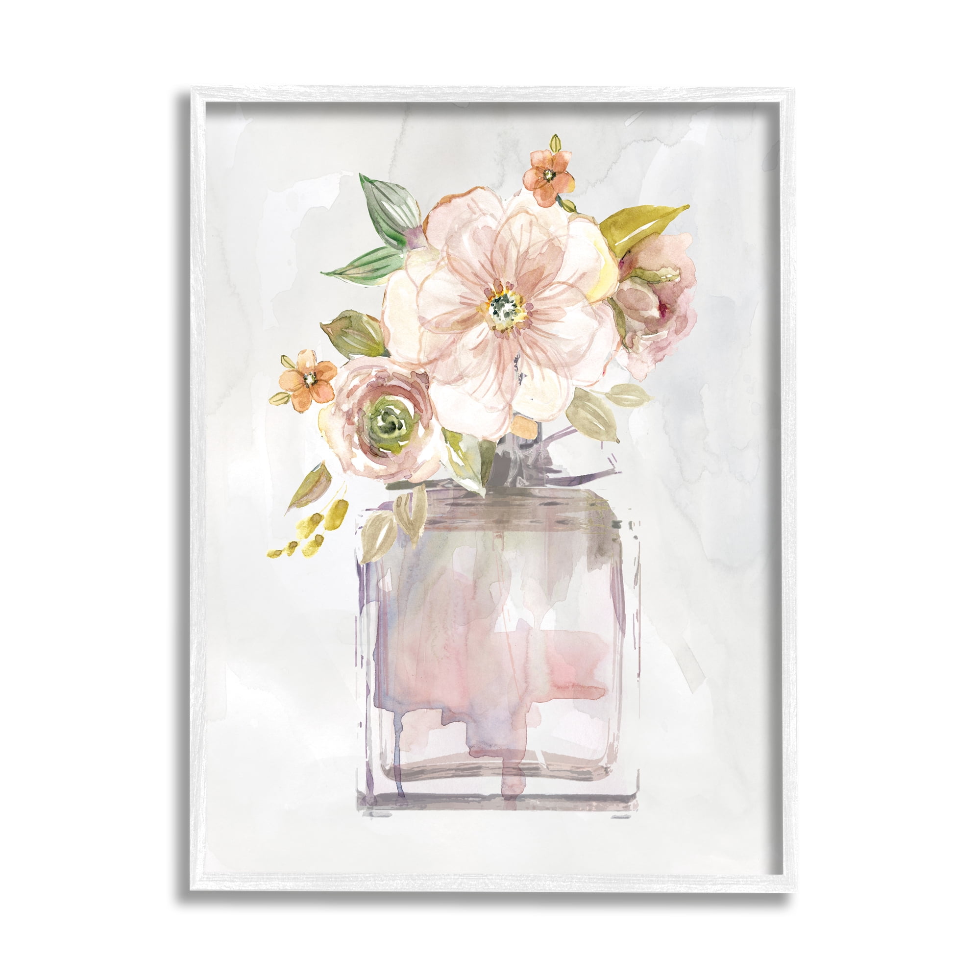 Stupell Industries Charming Cottage Florals in Fashion Fragrance Bottle Botanical & Floral Painting White Framed Art Print Wall Art, 24 x 30