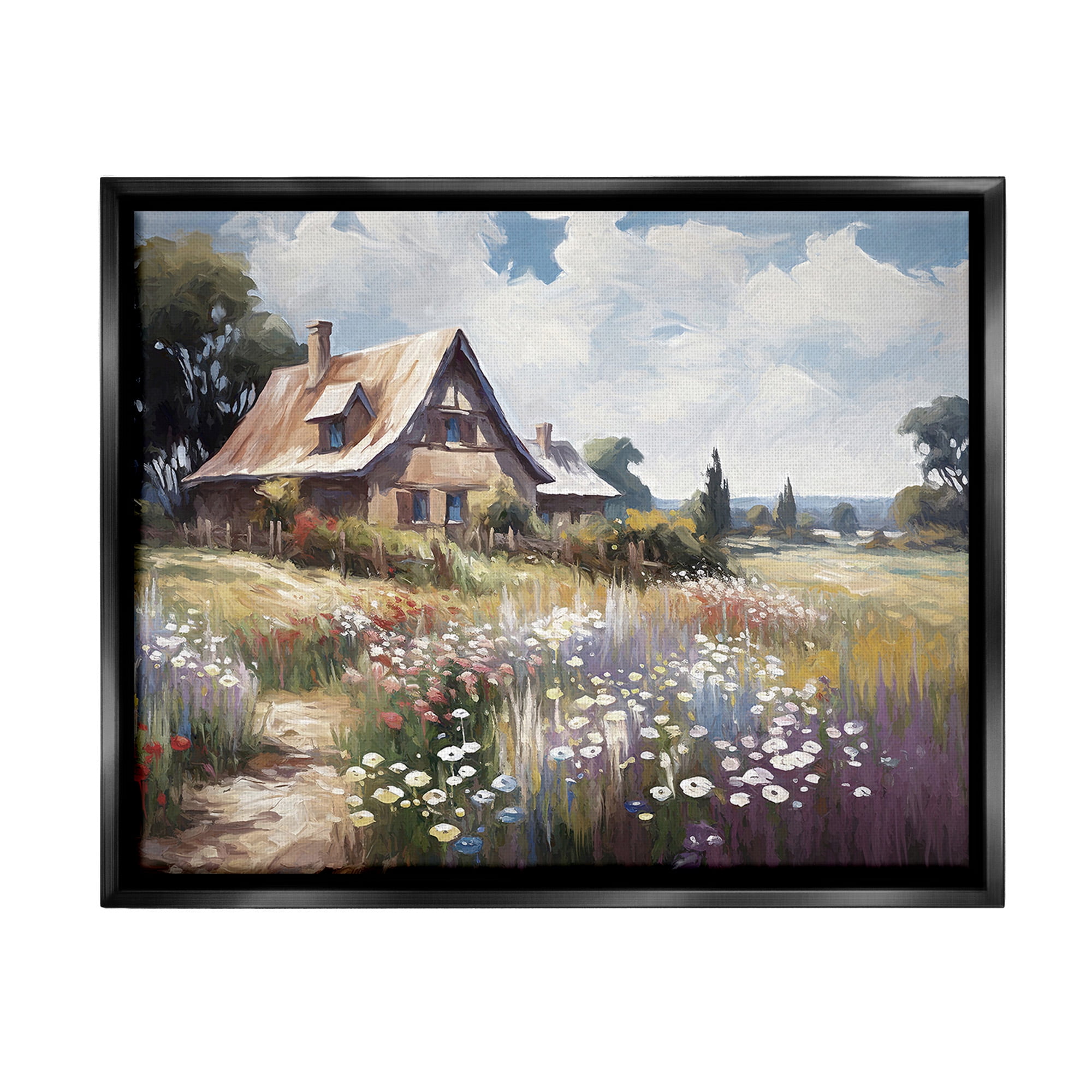 Stupell Industries Charming Cottage Garden Landscape Painting Black Floater Framed Canvas Art Print Wall Art, 31 x 25