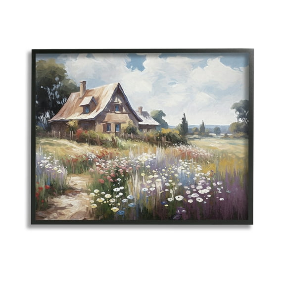 Stupell Industries Charming Cottage Garden Landscape Painting Black Framed Art Print Wall Art, 14 x 11