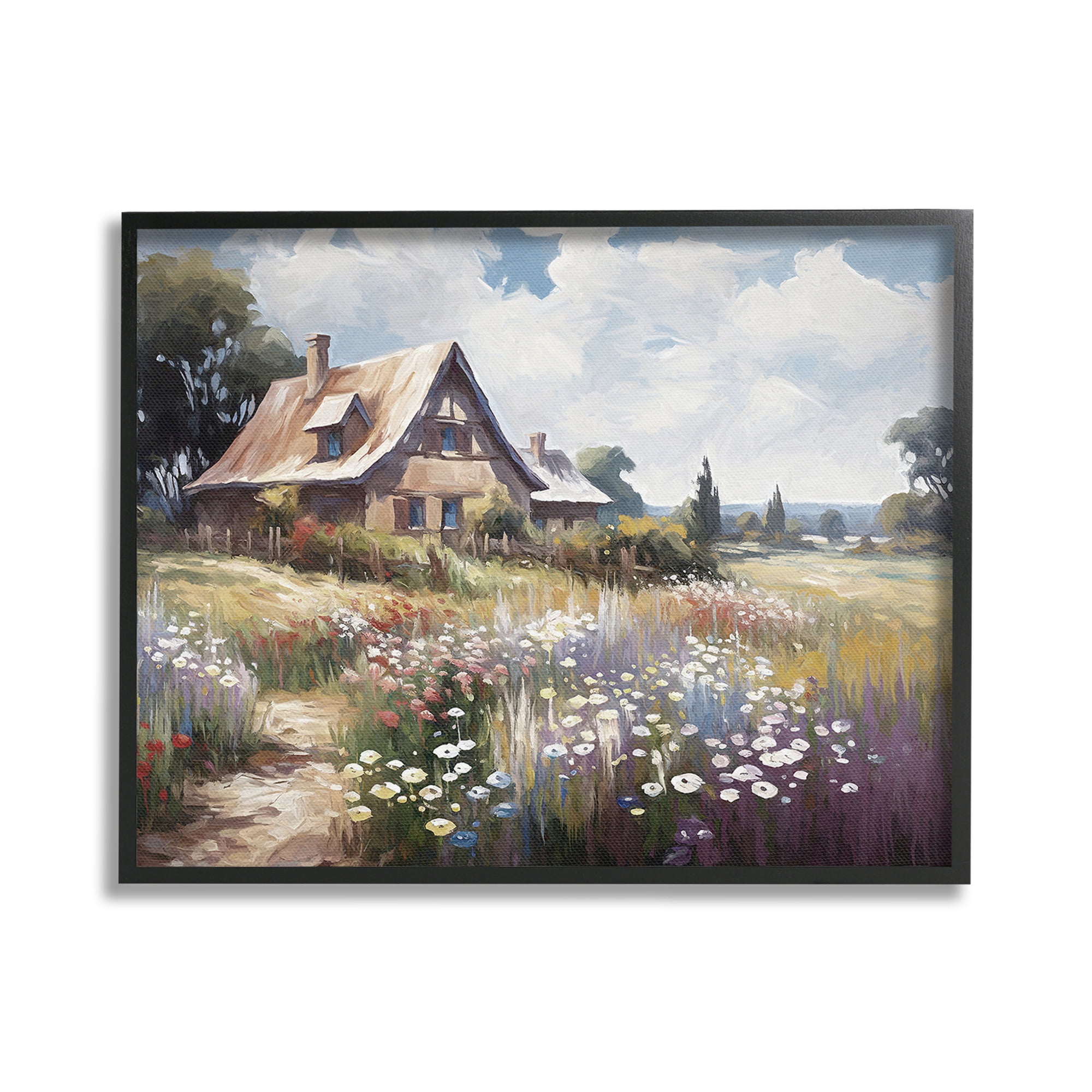 Stupell Industries Charming Cottage Garden Landscape Painting Black Framed Art Print Wall Art, 30 x 24