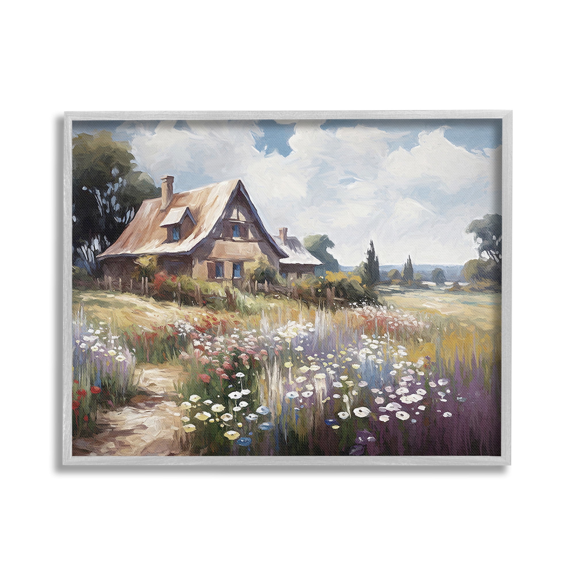 Stupell Industries Charming Cottage Garden Landscape Painting Gray Framed Art Print Wall Art, 30 x 24