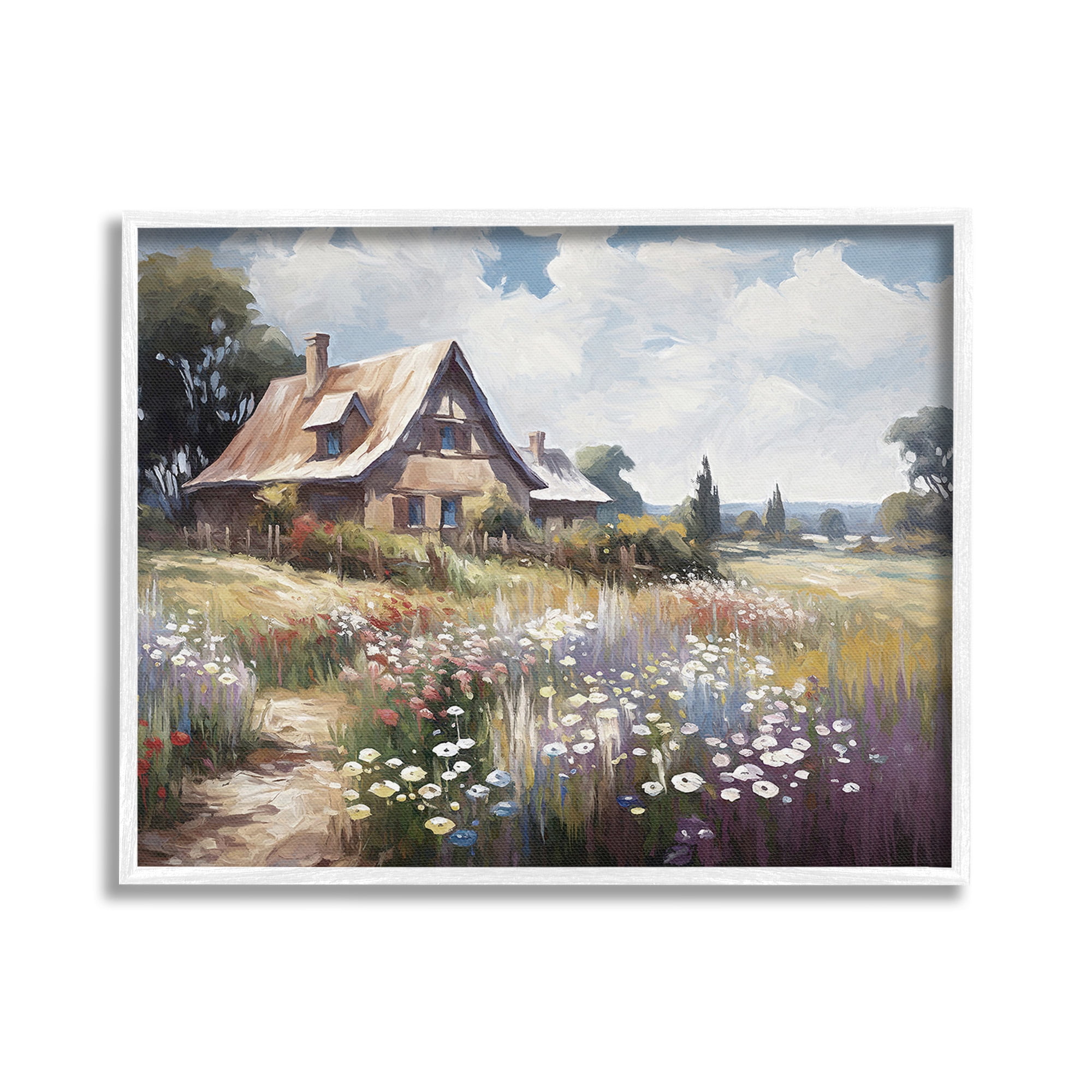Stupell Industries Charming Cottage Garden Landscape Painting White Framed Art Print Wall Art, 30 x 24