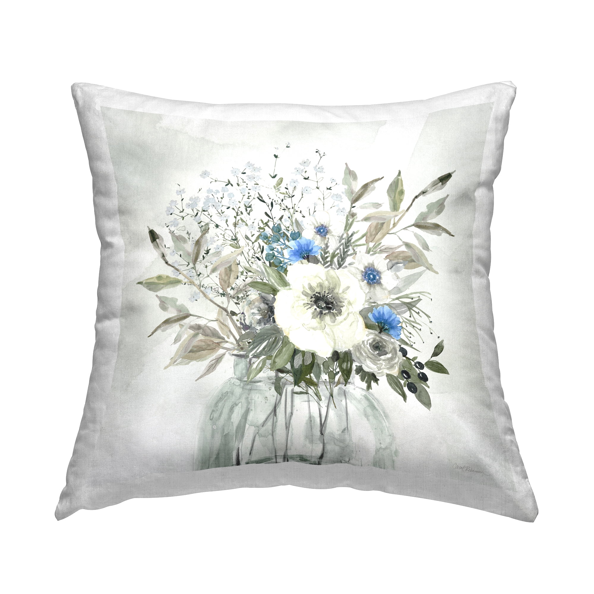 Stupell Industries Charming Country Blue Bouquet Decorative Printed Throw Pillow Design by Carol Robinson.