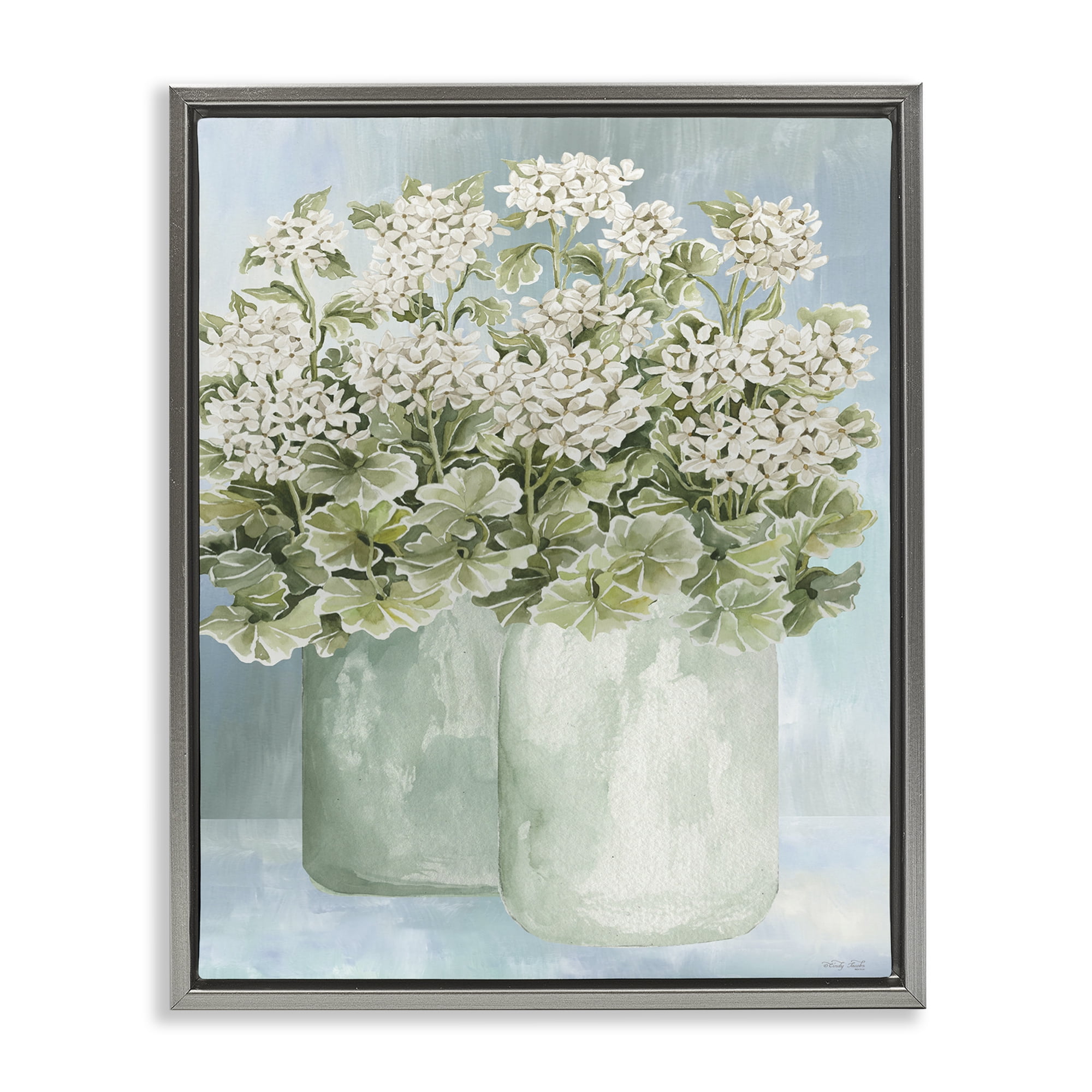 Stupell Industries Charming Country Herbs Botanical & Floral Painting Gray Floater Framed Art Print Wall Art, 25 x 31