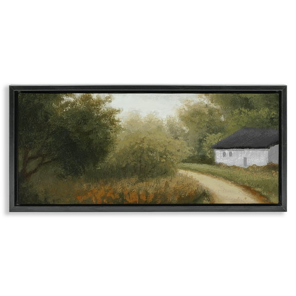 Stupell Industries Charming Country Road Landscape & Nature Painting Black Floater Framed Canvas Art Print Wall Art, 25 x 11