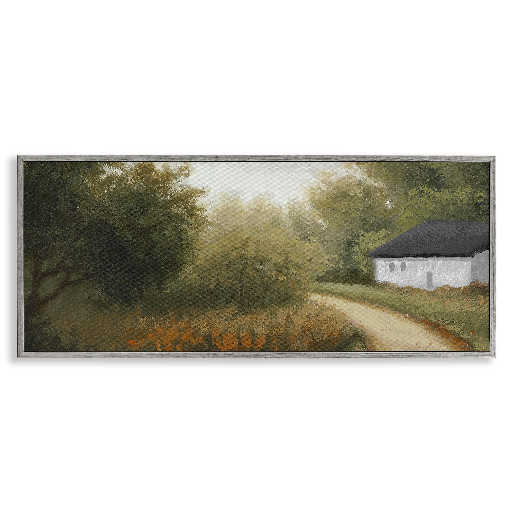 Stupell Industries Charming Country Road Landscape & Nature Painting Gray Framed Art Print Wall Art, 30 x 13