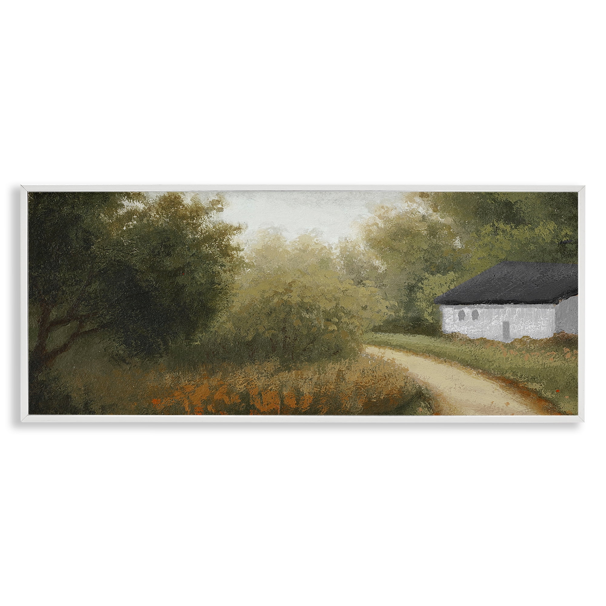 Stupell Industries Charming Country Road Landscape & Nature Painting White Framed Art Print Wall Art, 24 x 10