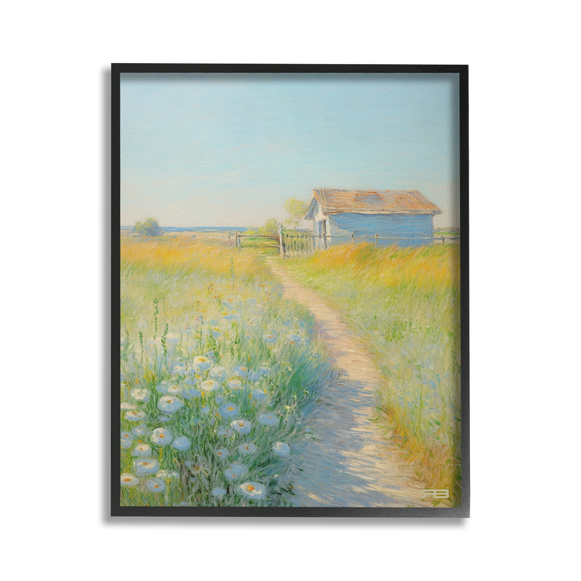 Stupell Industries Charming Countryside Trail Landscape Painting Black Framed Art Print Wall Art, 16 x 20