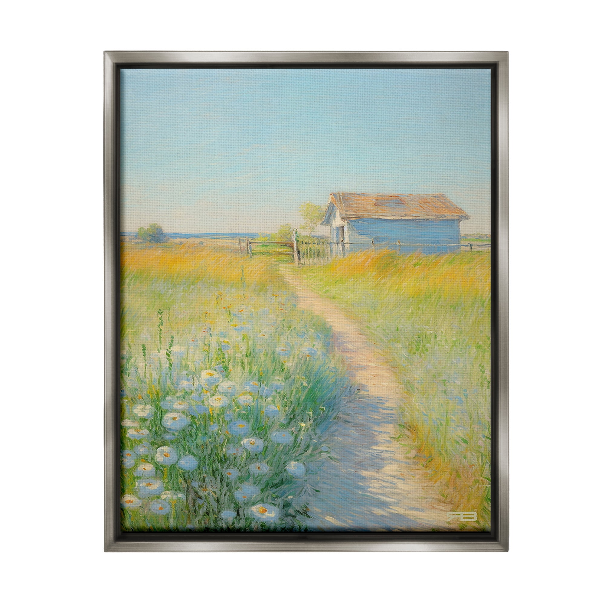 Stupell Industries Charming Countryside Trail Landscape Painting Gray Floater Framed Canvas Art Print Wall Art, 17 x 21