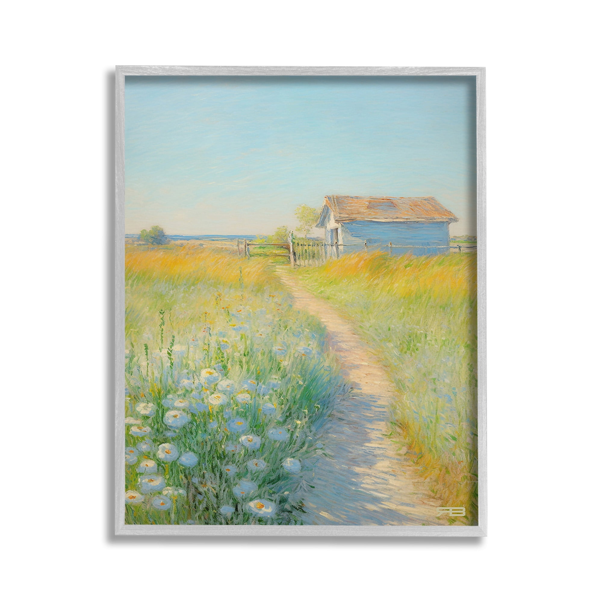 Stupell Industries Charming Countryside Trail Landscape Painting Gray Framed Art Print Wall Art, 11 x 14