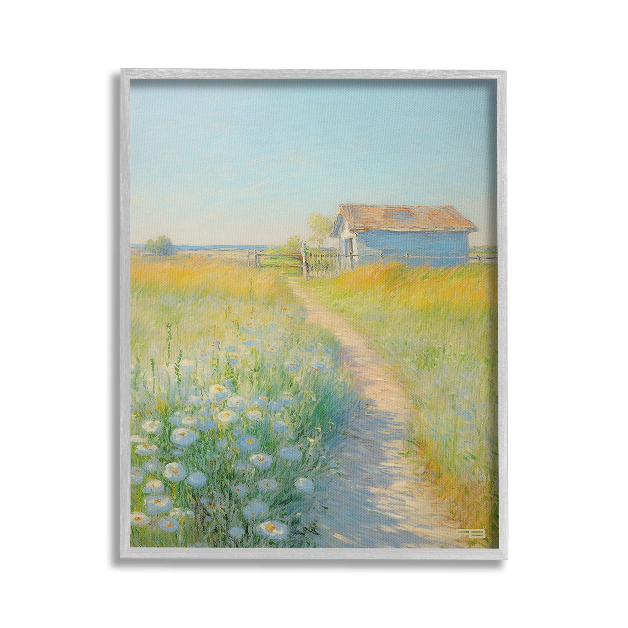 Stupell Industries Charming Countryside Trail Landscape Painting Gray Framed Art Print Wall Art, 16 x 20