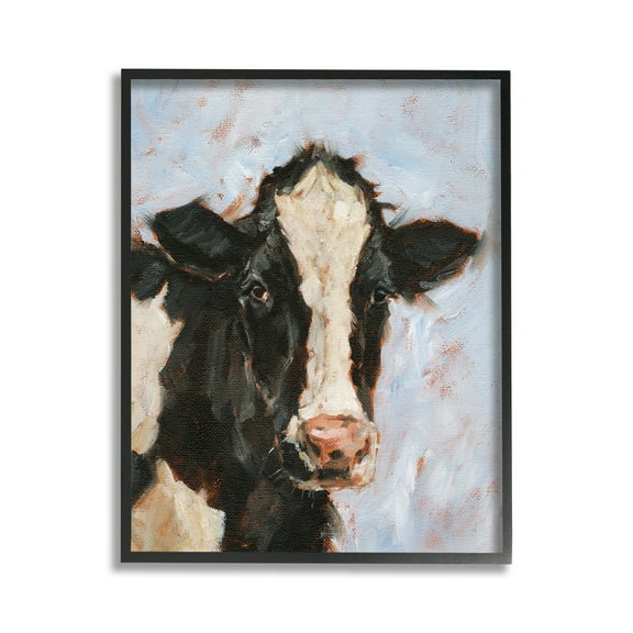 Stupell Industries Charming Cow Portrait Animals & Insects Painting Black Framed Art Print Wall Art, 11 x 14