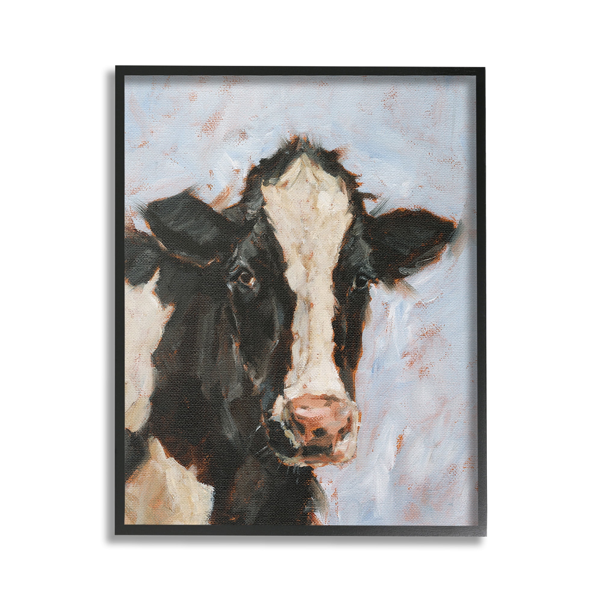 Stupell Industries Charming Cow Portrait Animals & Insects Painting Black Framed Art Print Wall Art, 16 x 20