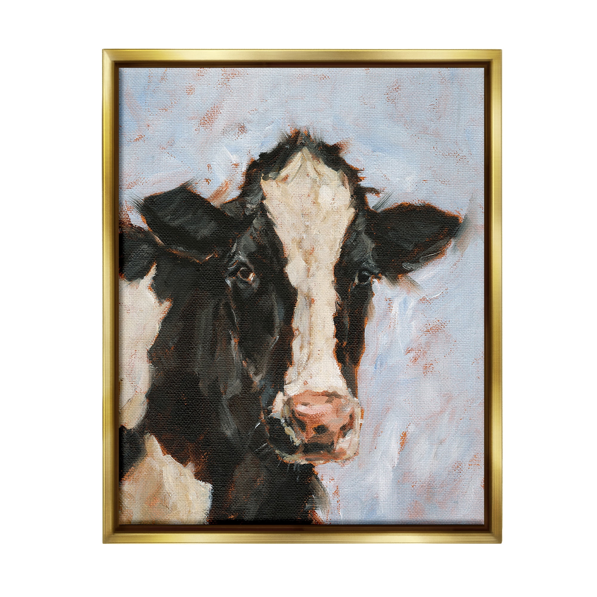 Stupell Industries Charming Cow Portrait Animals & Insects Painting Gold Floater Framed Canvas Art Print Wall Art, 25 x 31