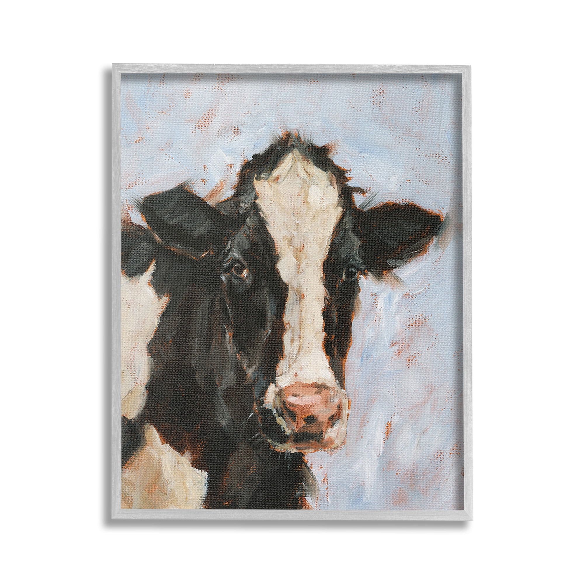 Stupell Industries Charming Cow Portrait Animals & Insects Painting Gray Framed Art Print Wall Art, 24 x 30