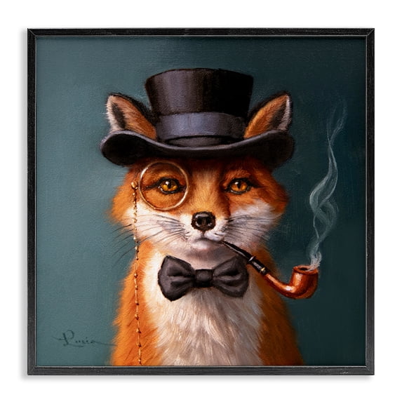 Stupell Industries Contemporary Charming Dapper Fox Black Framed Giclee Art, 12 x 12, by Lucia Heffernan