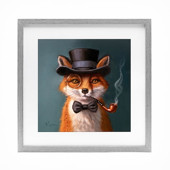 Stupell Industries Charming Dapper Fox Gray Framed Print Under Glass, design by Lucia Heffernan