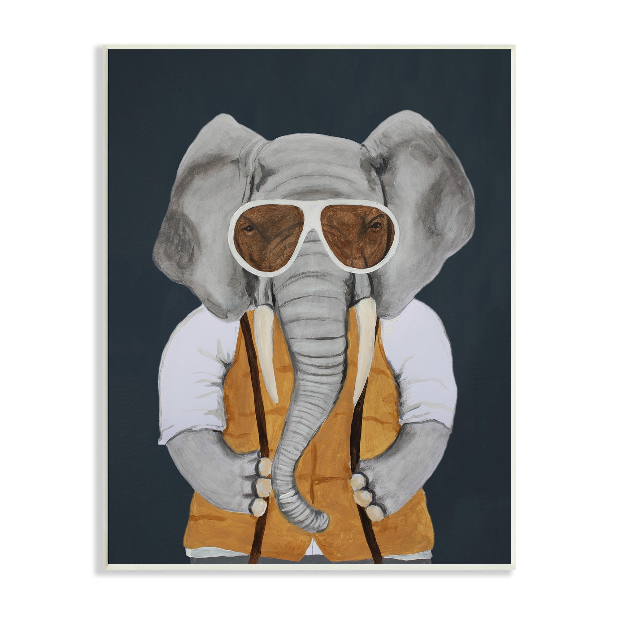 Stupell Industries Charming Elephant Wearing Sunglasses Yellow Vest Cute Painting, 13 x 19, Design by Coco de Paris
