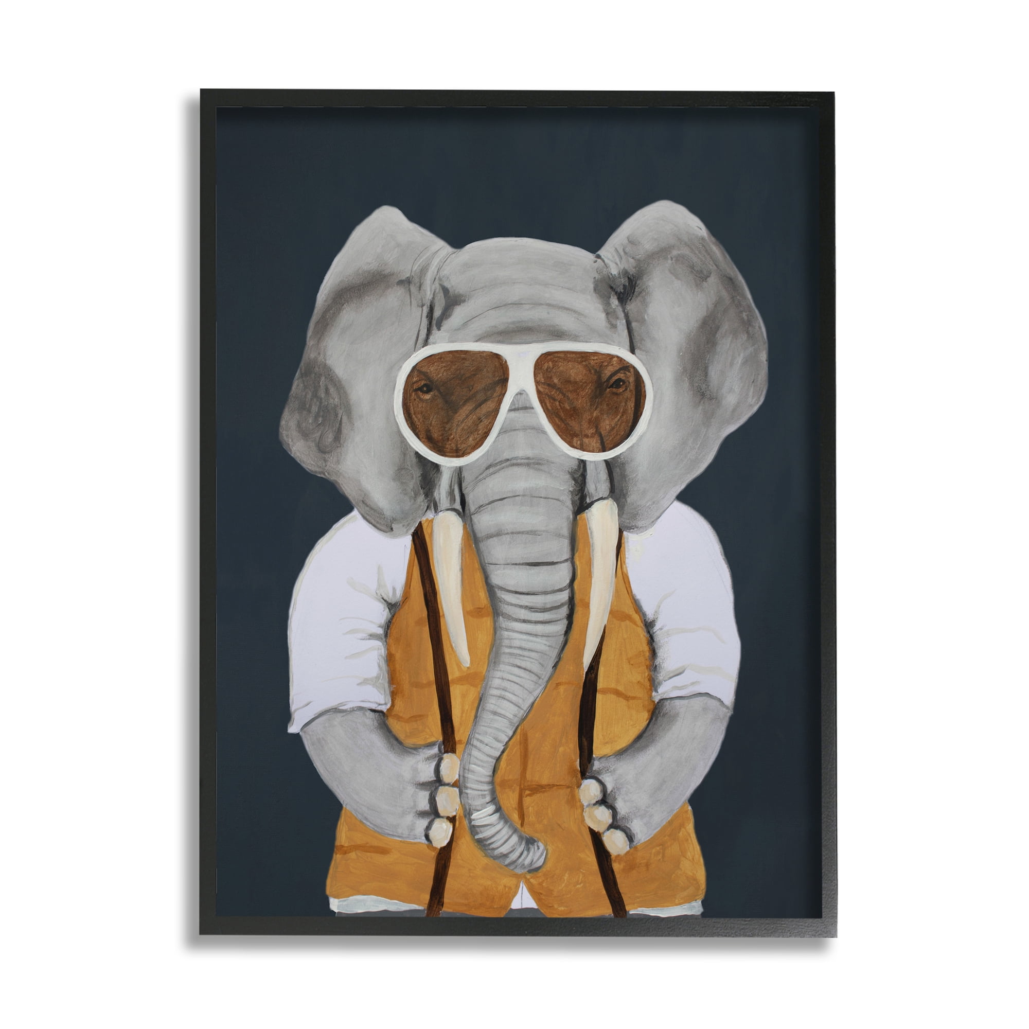 Stupell Industries Charming Elephant Wearing Sunglasses Yellow Vest Cute Painting, 16 x 20, Design by Coco de Paris