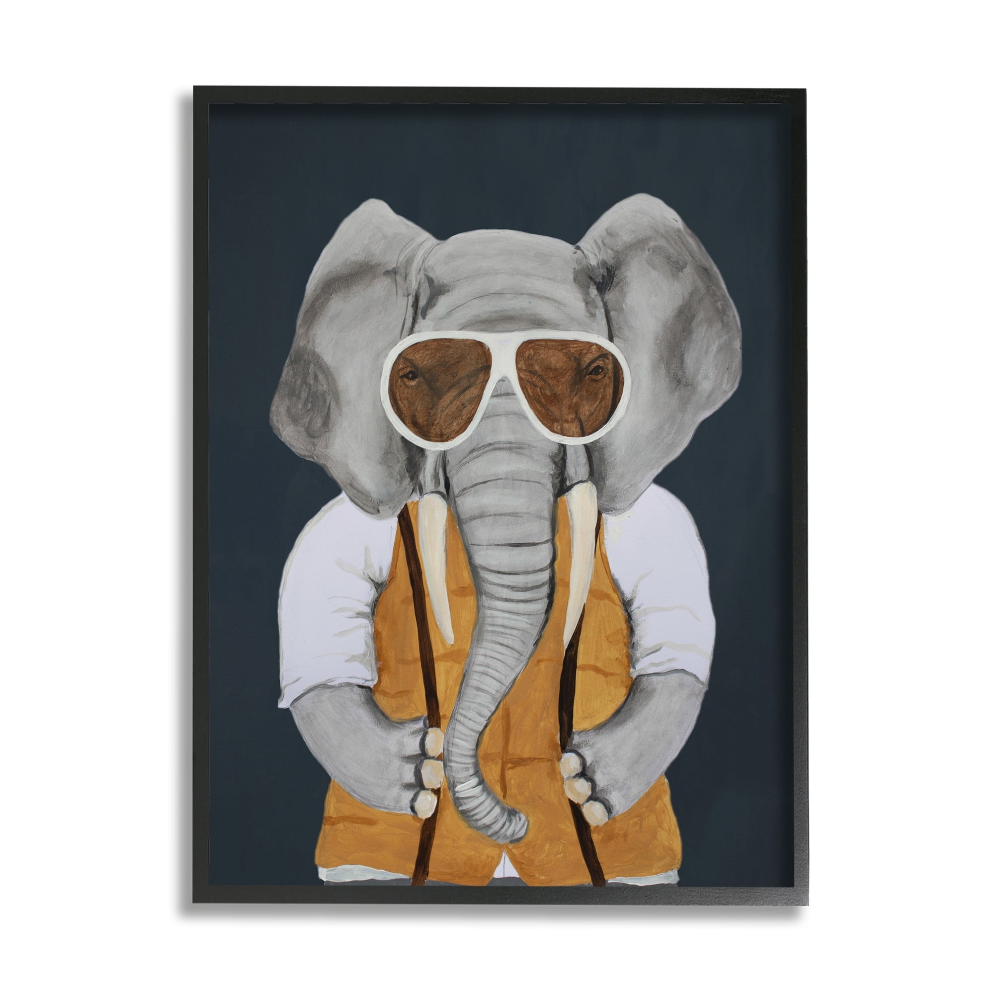 Stupell Industries Charming Elephant Wearing Sunglasses Yellow Vest Cute Painting, 24 x 30, Design by Coco de Paris