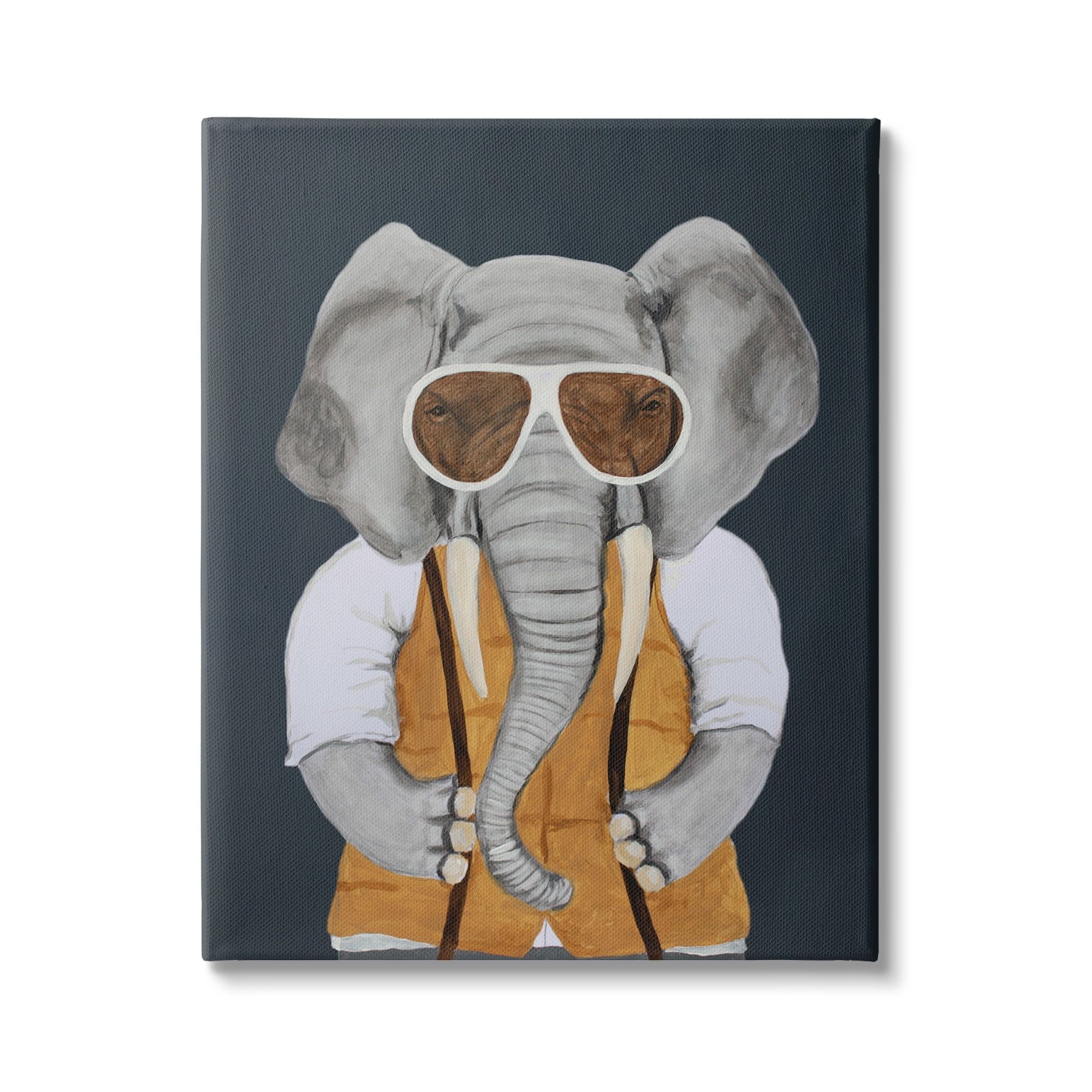 Stupell Industries Charming Elephant Wearing Sunglasses Yellow Vest Cute Painting Novelty Painting Gallery-Wrapped Canvas Print Wall Art, 30 x 40, Design by Coco de Paris