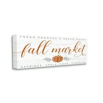 Stupell Industries Charming Fall Market Sign Autumn Pumpkin Typography Painting Gallery Wrapped Canvas Art Print Wall Art, 10 x 24