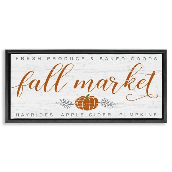 Stupell Industries Charming Fall Market Sign Holiday Painting Black Floater Framed Canvas Art Print Wall Art, 31 x 14