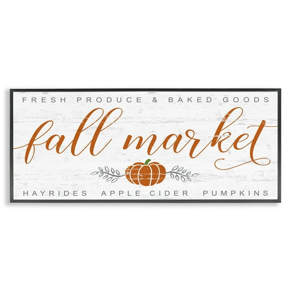 Stupell Industries Charming Fall Market Sign Holiday Painting Black Framed Art Print Wall Art, 24 x 10