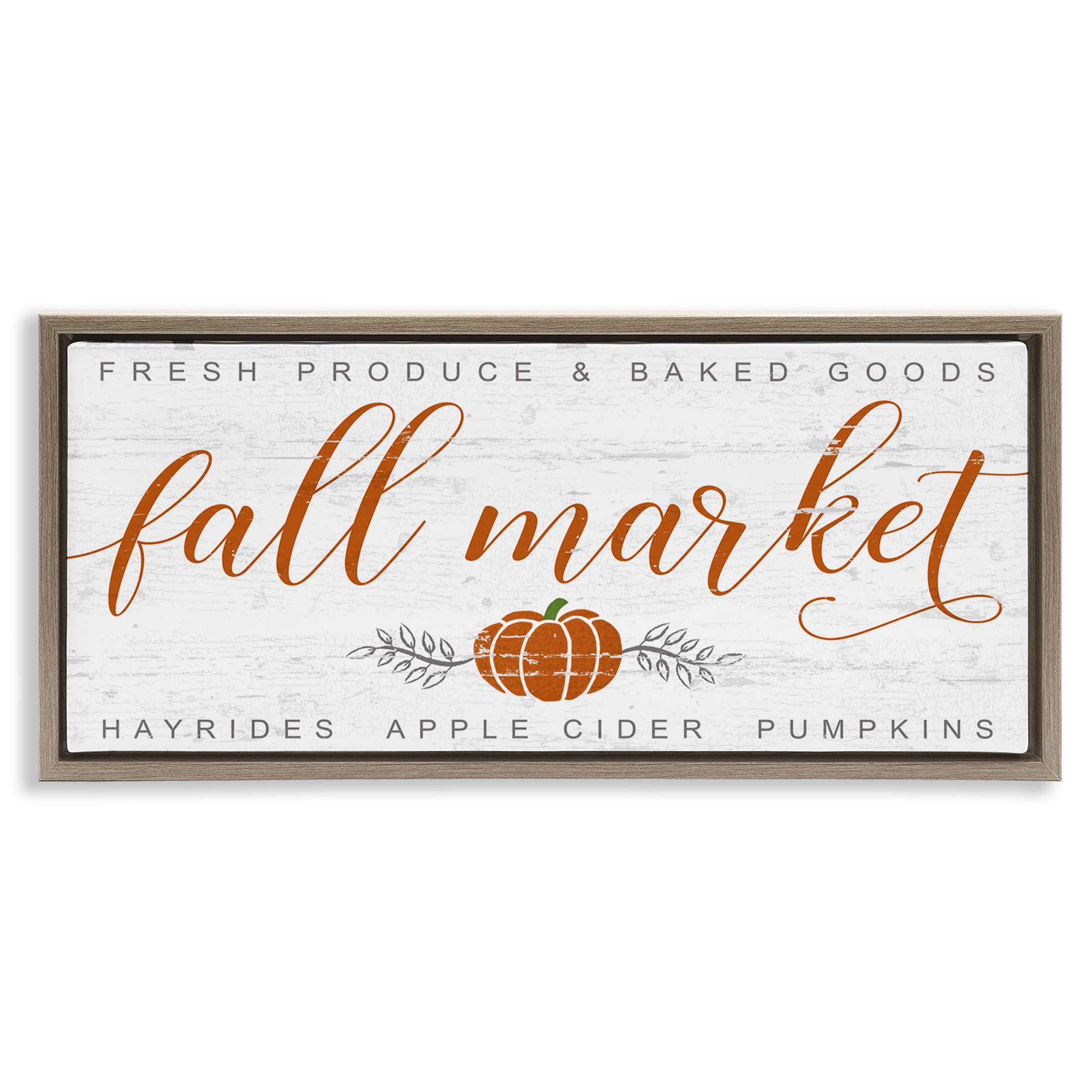 Stupell Industries Charming Fall Market Sign Holiday Painting Brown Floater Framed Canvas Art Print Wall Art, 25 x 11