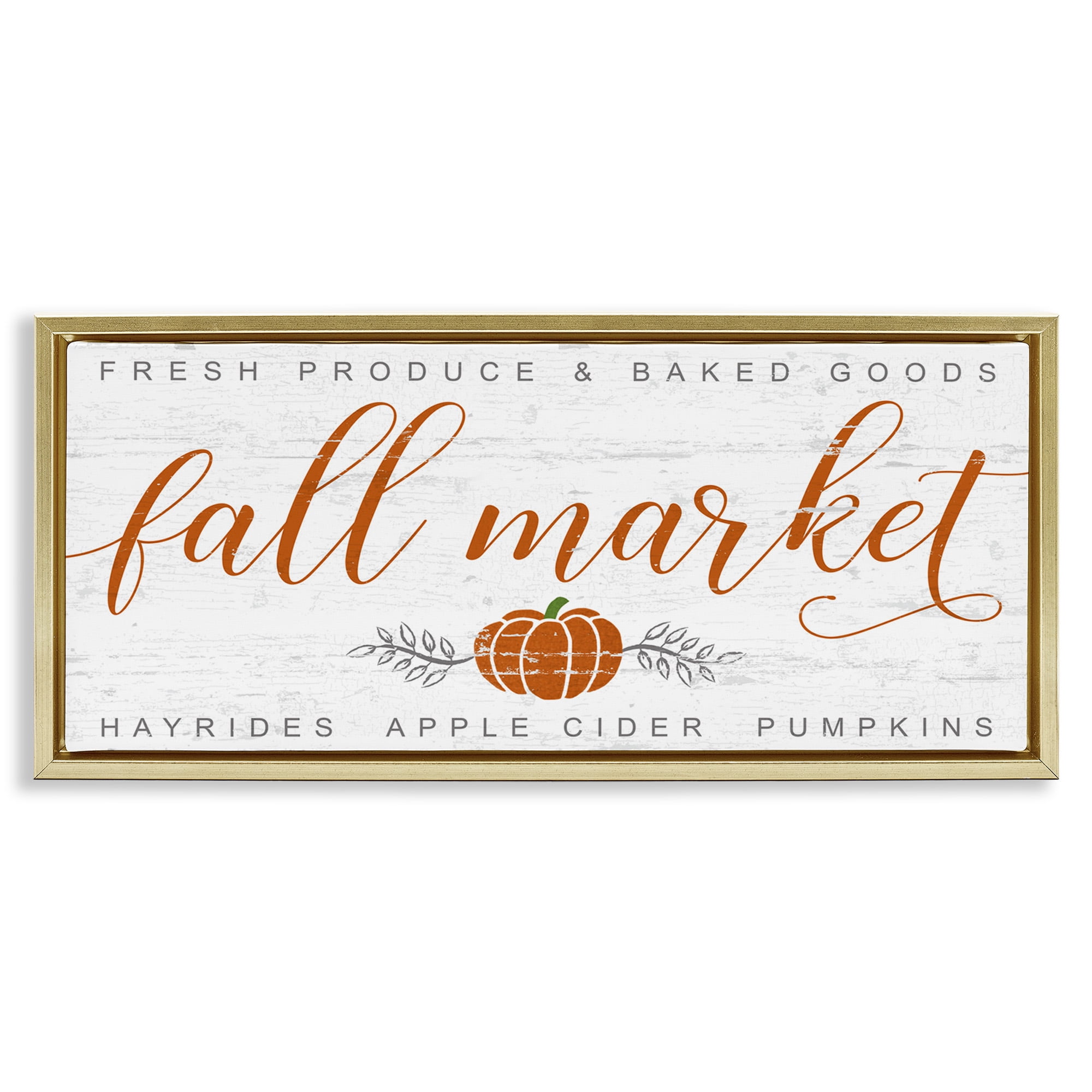 Stupell Industries Charming Fall Market Sign Holiday Painting Gold Floater Framed Canvas Art Print Wall Art, 25 x 11