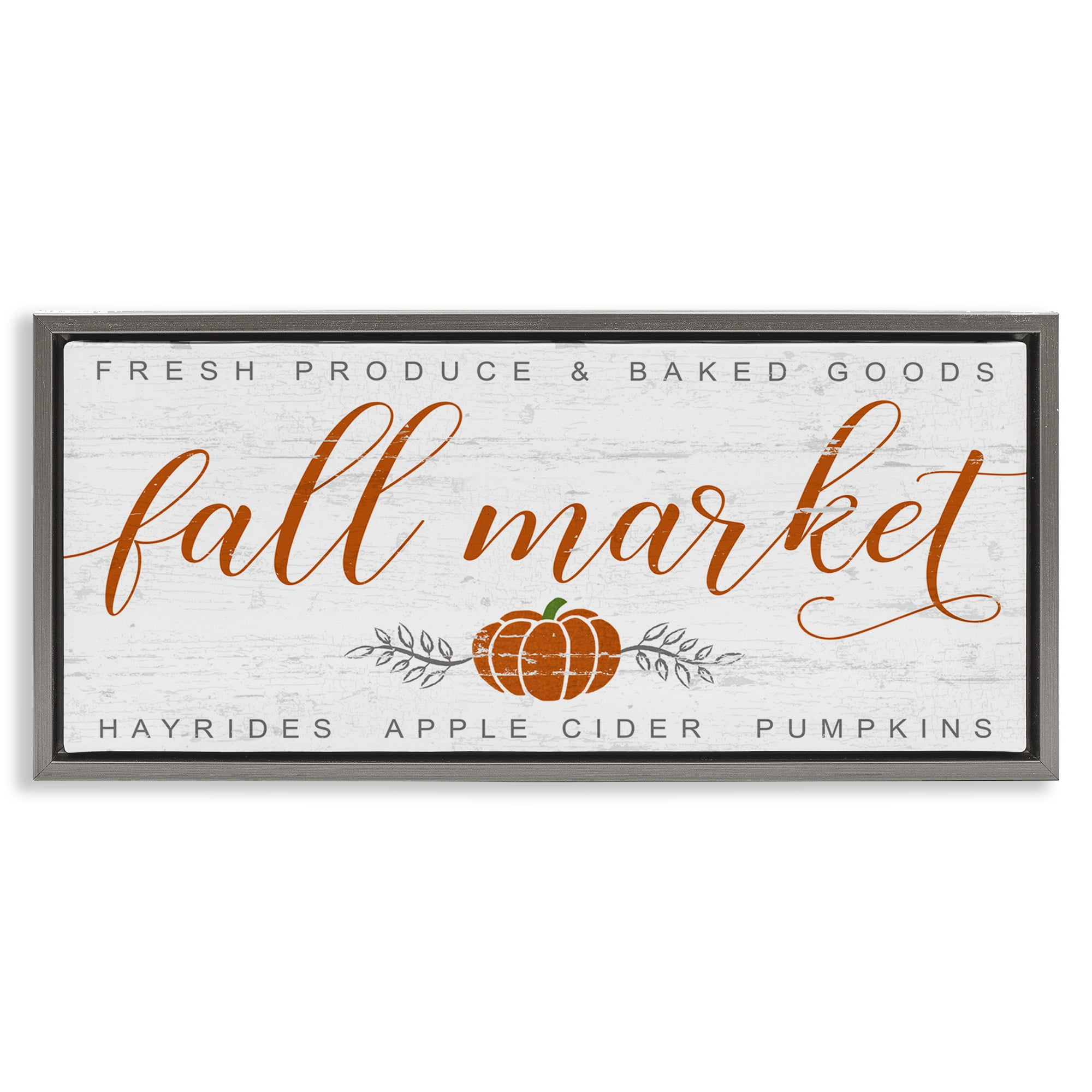 Stupell Industries Charming Fall Market Sign Holiday Painting Gray Floater Framed Canvas Art Print Wall Art, 25 x 11