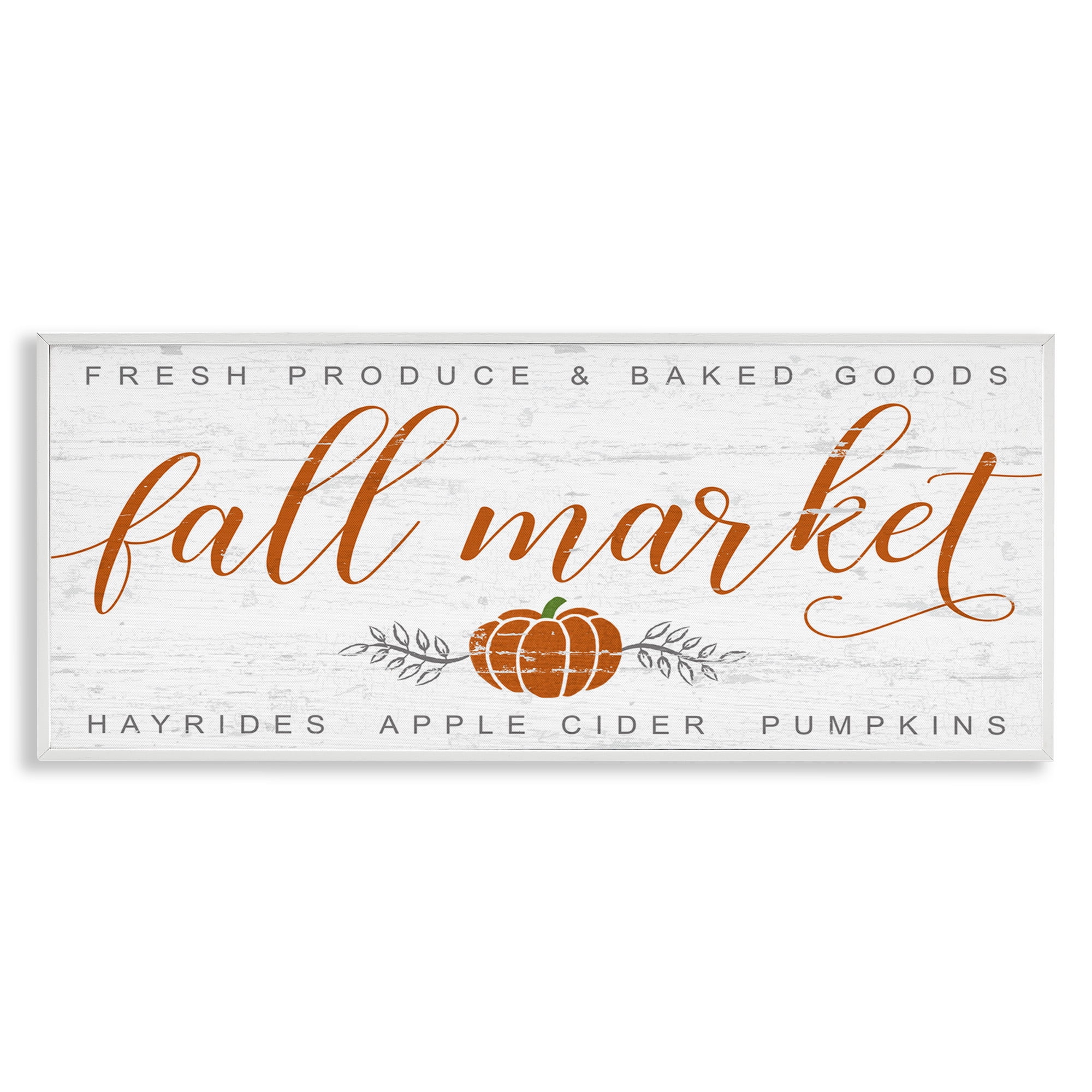 Stupell Industries Charming Fall Market Sign Holiday Painting White Framed Art Print Wall Art, 24 x 10