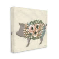 Stupell Industries Charming Farm Pig Green Pink Floral Body,24 x 24,Designed by Michele Norman