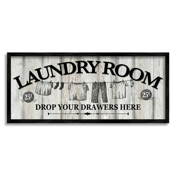 Stupell Industries Charming Farmhouse Laundry Typography Painting Black Framed Art Print Wall Art, 24 x 10
