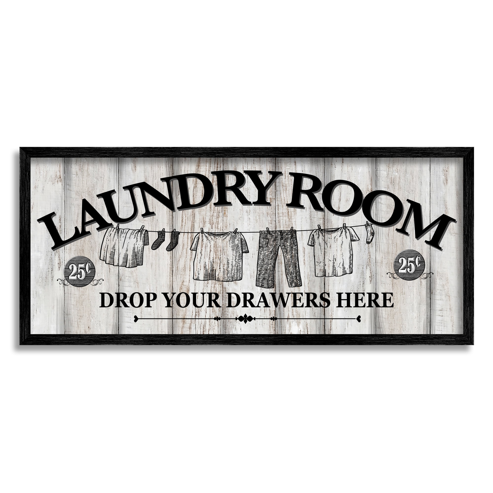 Stupell Industries Charming Farmhouse Laundry Typography Painting Black Framed Art Print Wall Art, 30 x 13