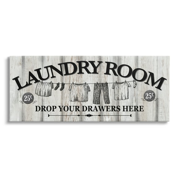 Stupell Industries Charming Farmhouse Laundry Typography Painting Gallery Wrapped Canvas Art Print Wall Art, 30 x 13