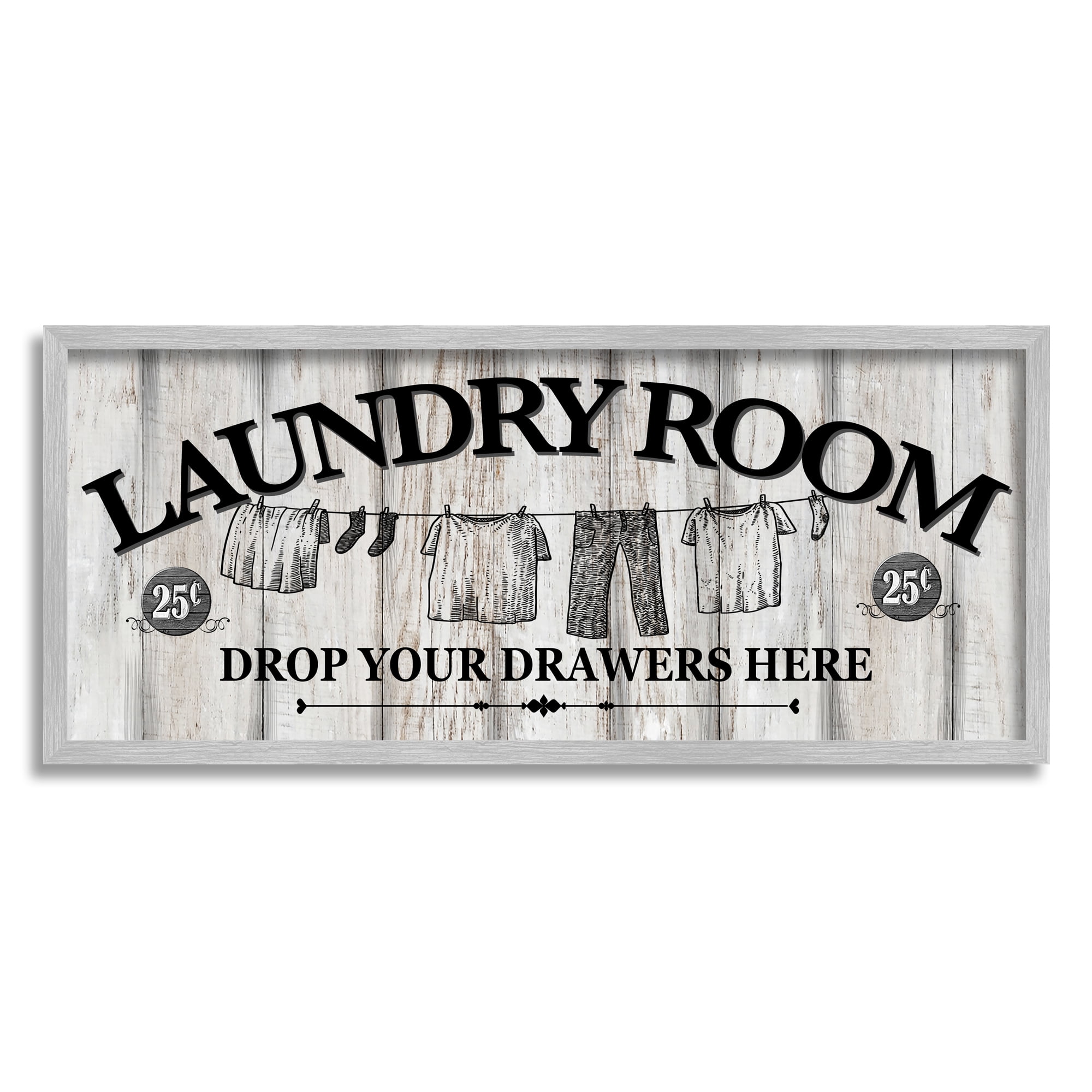 Stupell Industries Charming Farmhouse Laundry Typography Painting Gray Framed Art Print Wall Art, 24 x 10