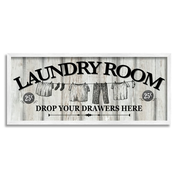 Stupell Industries Charming Farmhouse Laundry Typography Painting White Framed Art Print Wall Art, 24 x 10