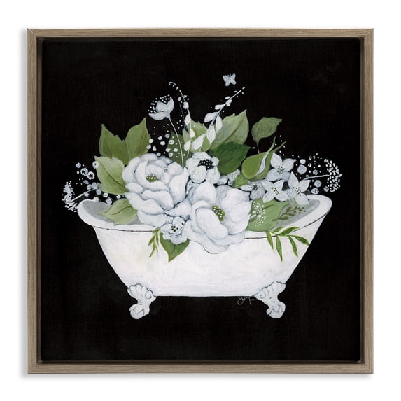 Stupell Industries Farmhouse Charming Floral Bathtub Brown Floating Frame Canvas Art, 25 x 25, by Janet Tava